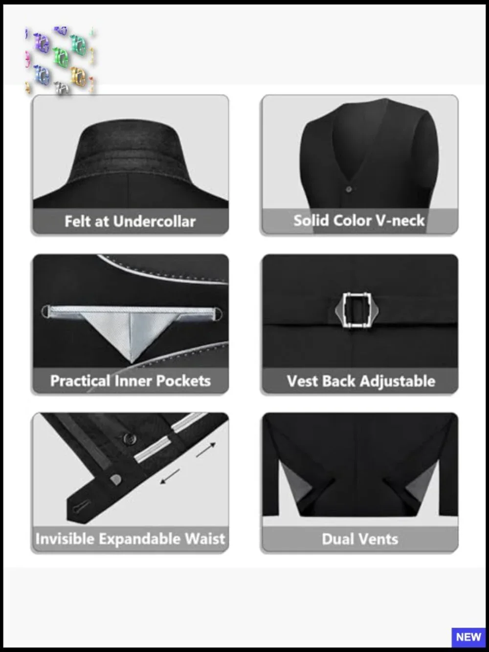 Slim Fit Three Piece Suit Classic Elegant Tuxedo Set Jacket Vest Pants Tie